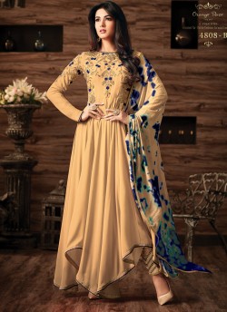 Gold Georgette Gown Style Anarkali Quinn 4808B Color By Maisha