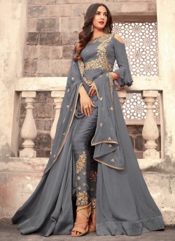 Grey Georgette Floor Length Anarkali Zuaan 5201A Color By Maisha