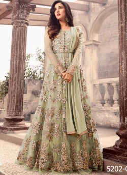 Green Net Floor Length Anarkali Zuaan 5202C Color By Maisha