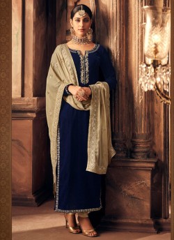 Blue Velvet Straight Cut Suit Qadira 6102 By Maisha