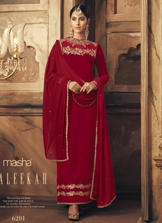 Maroon Velvet Straight Cut Suit Maleekah 6201 By Maisha