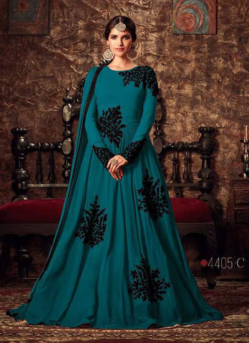 Green Maisha Anarkali Dress Online Wholesale Turquoise Georgette