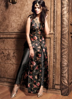 Black Art Silk Pakistani Salwar Kameez Addiction-9 24003 By Maisha