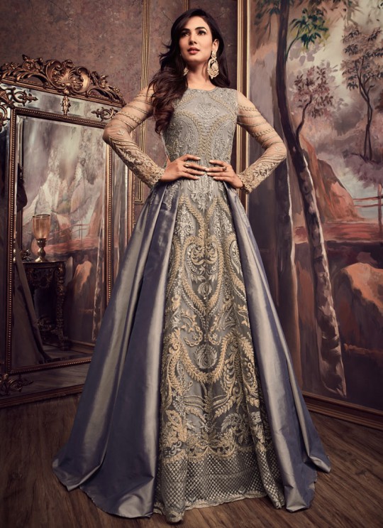 Grey Pure Silk Gown Style Anarkali Shayra 5607 By Maisha Grey Pure Silk Gown Style Anarkali Shayra 5607 By Maisha