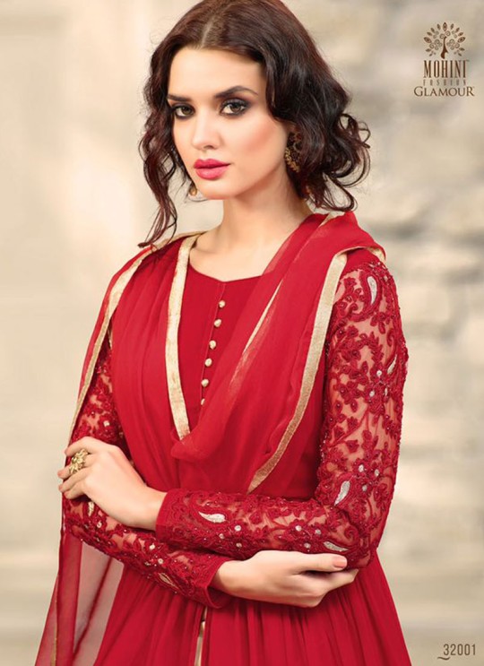 Red Georgette Palazzo Suit GLAMOUR VOL 32 32001 By Mohini Fashion