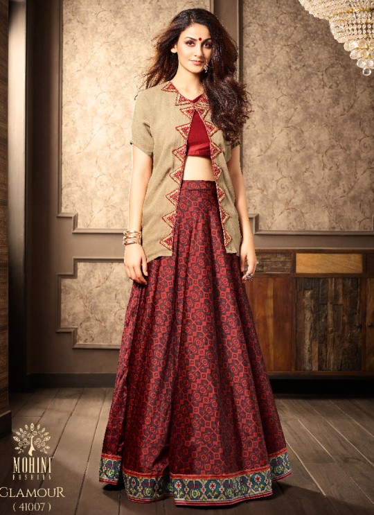 Maroon Georgette N Silk Partywear Lehenga GLAMOUR VOL 41 41007 By Mohini Fashion