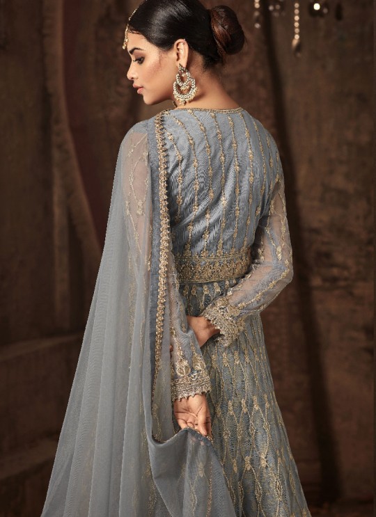 Ice Blue Net Floor Length Anarkali GLAMOUR VOL 46 46002 By Mohini Fashion