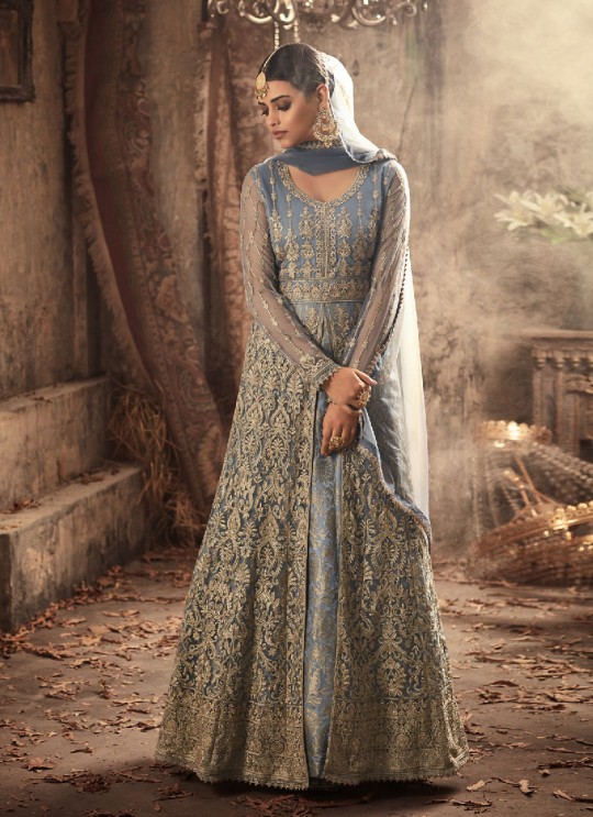 Ice Blue Net Floor Length Anarkali GLAMOUR VOL 46 46002 By Mohini Fashion