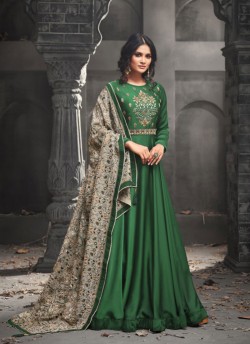Green Mudal Silk Satin Gown Style Anarkali GLAMOUR VOL 49 49001C By Mohini Fashion