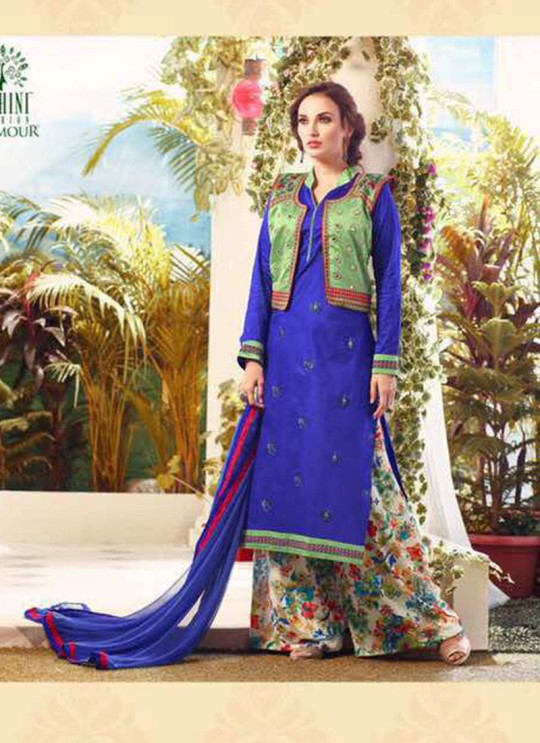Blue Cotton Silk Palazzo Suit GLAMOUR VOL 501 Series 503 By Mohini Fashion