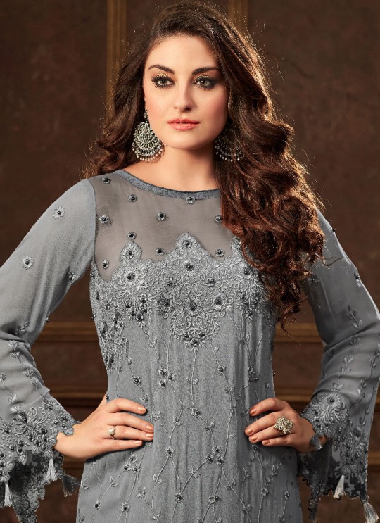 Grey Georgette Straight Suit GLAMOUR VOL 51 51002 By Mohini Fashion