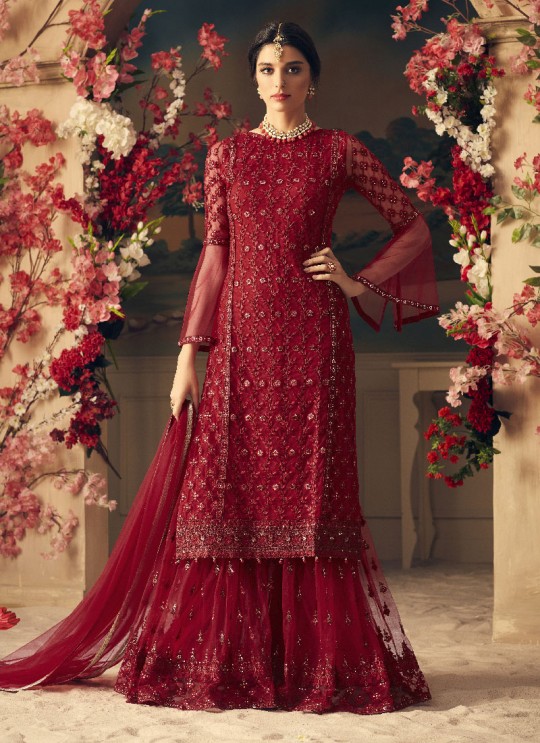 Maroon Net Palazzo Suit GLAMOUR VOL 54 54001 By Mohini Fashion