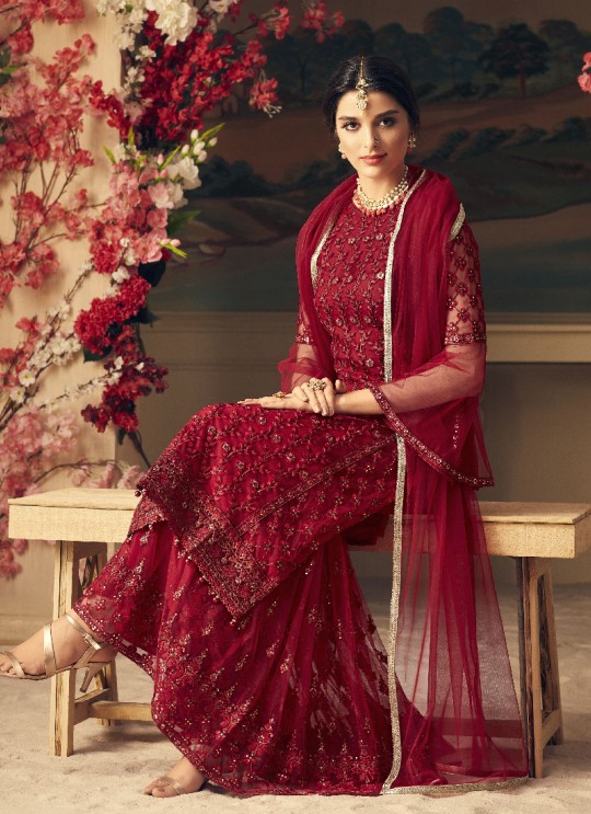 Maroon Net Palazzo Suit GLAMOUR VOL 54 54001 By Mohini Fashion