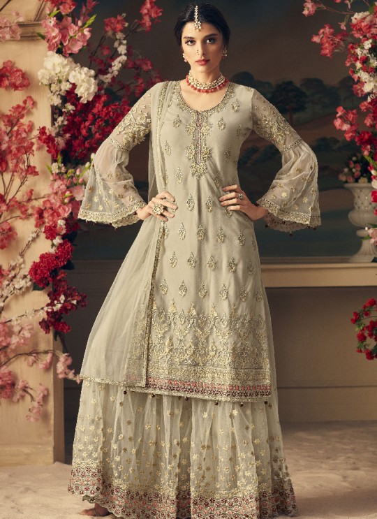 Beige Net Palazzo Suit GLAMOUR VOL 54 54002 By Mohini Fashion