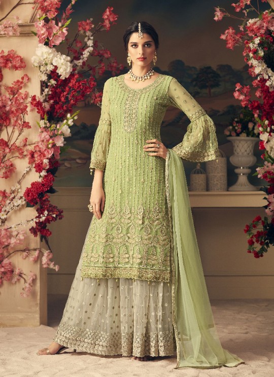 Green Net Palazzo Suit GLAMOUR VOL 54 54005 By Mohini Fashion