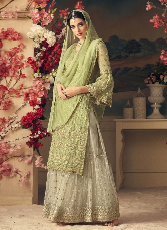 Green Net Palazzo Suit GLAMOUR VOL 54 54005 By Mohini Fashion