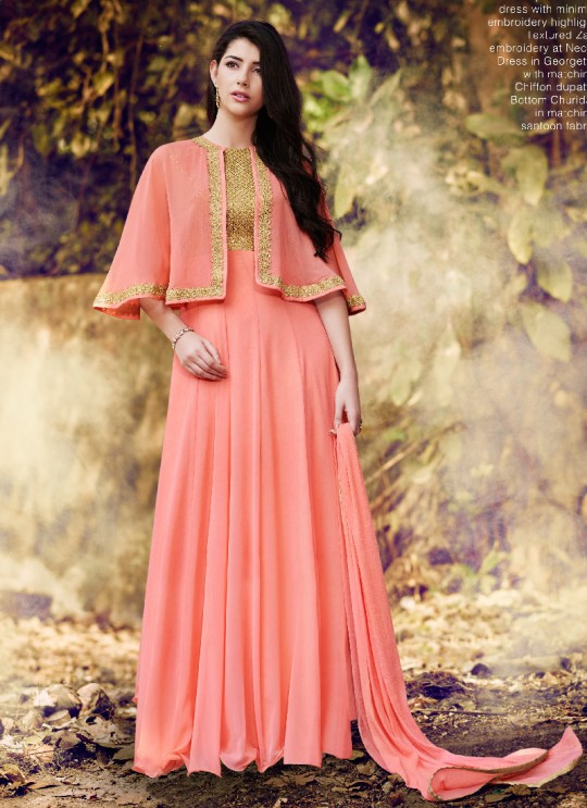 Peach Georgette Anarkali Suits 1023B By Nakkashi Peach Georgette Anarkali Suits 1023B By Nakkashi