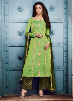 Green Silk Pant Style Suit 1042B By Nakkashi