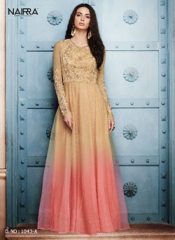 Beige N Pink Net Floor Length Anarkali 1043A By Nakkashi