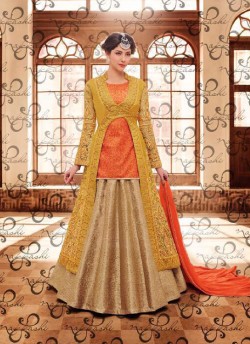 Mustard N Orange Silk Jacket Style Suit 11046 By Nakkashi