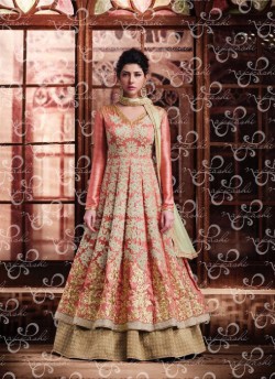 Peach banarsi Silk Floor Length Anarkali 11050 By Nakkashi