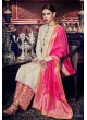Cream N Pink Tussar Silk Pant Style Suit 11055 By Nakkashi