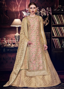 Beige Handloom Silk Floor Length Suit 11058 By Nakkashi