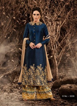Blue Bhagalpuri Silk Palazzo Suit 3039 By Nakkashi