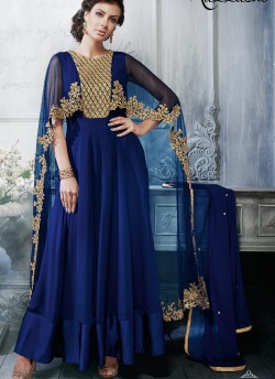 Blue Georgette Indo-Western Anarkali 3054 By Nakkashi