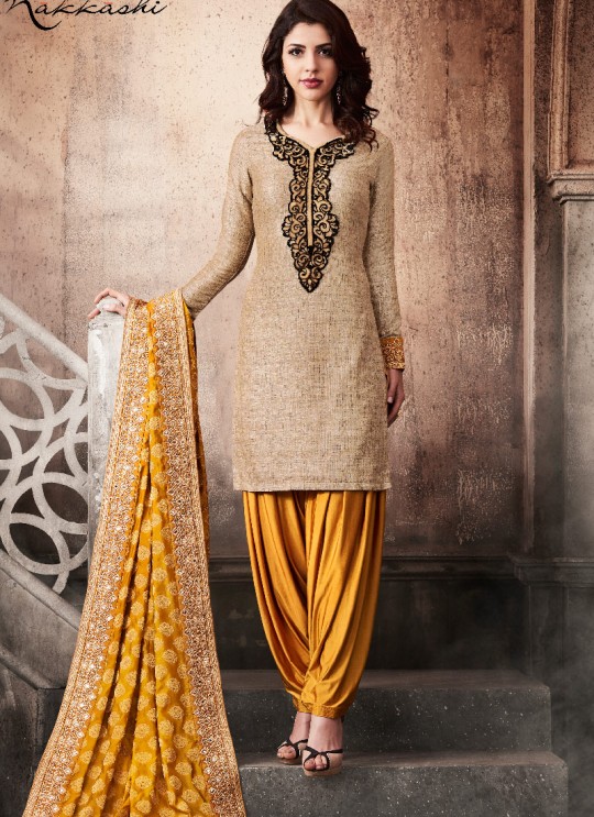 Mustard Khadi Silk Patiala Suit 3067 By Nakkashi