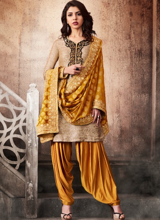 Mustard Khadi Silk Patiala Suit 3067 By Nakkashi