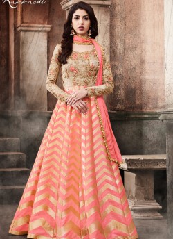 Peach Brocade Floor Length Anarkali 3071 By Nakkashi