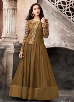 Mustard Satin Floor Length Anarkali 3072 By Nakkashi