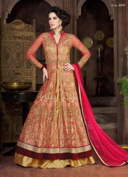 Red N Gold Net Anarkali Suit  4809 By Swagat NX