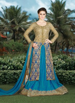 Blue, Gold Net, Art Silk Designer Salwar Suit  4901B By Swagat NX