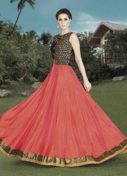 Peach Art Silk Gown Style Suit  4905 By Swagat NX