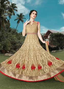 Beige Net Floor Length Anarkali Suit  4908 By Swagat NX