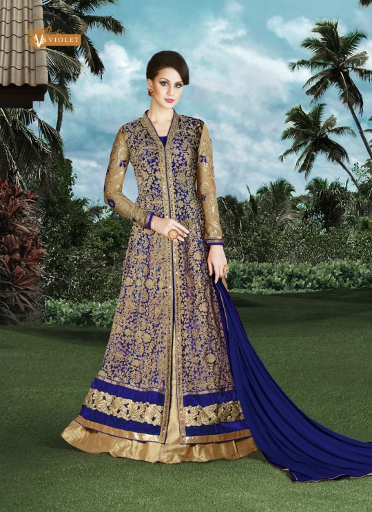 Beige, Blue Silk Pant Style Suit  4910B By Swagat NX