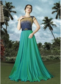 Green, Blue Art Silk Gown Style Suit  4911 By Swagat NX