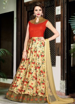 Beige Satin Gown Style Anarkali  5008 By Swagat NX