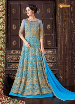 Turquoise Net Floor Length Anarkali  5102 By Swagat NX