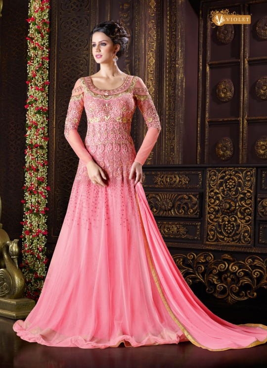 Pink Net Gown Style Anarkali  5103 By Swagat NX