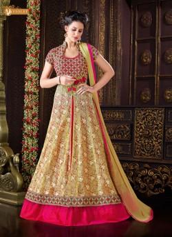 Gold, Pink Net Floor Length Anarkali  5105 By Swagat NX