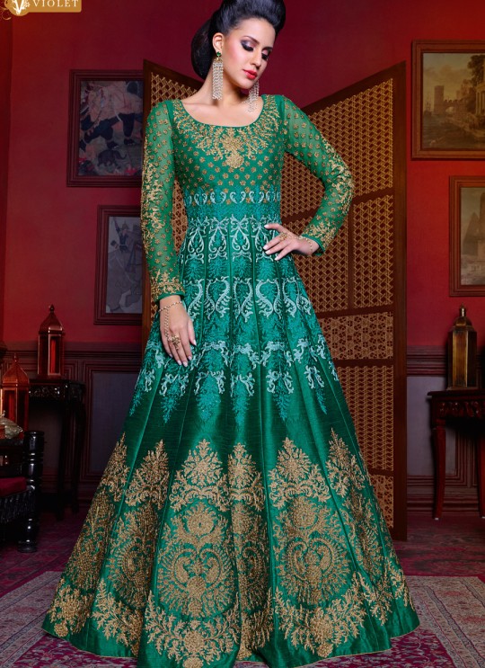 Green Silk Floor Length Anarkali 5204 By Swagat NX Green Silk Floor Length Anarkali 5204 By Swagat NX