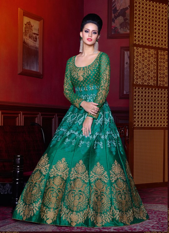 Green Silk Floor Length Anarkali  5204 By Swagat NX