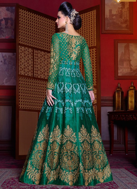 Green Silk Floor Length Anarkali 5204 By Swagat NX Green Silk Floor Length Anarkali 5204 By Swagat NX