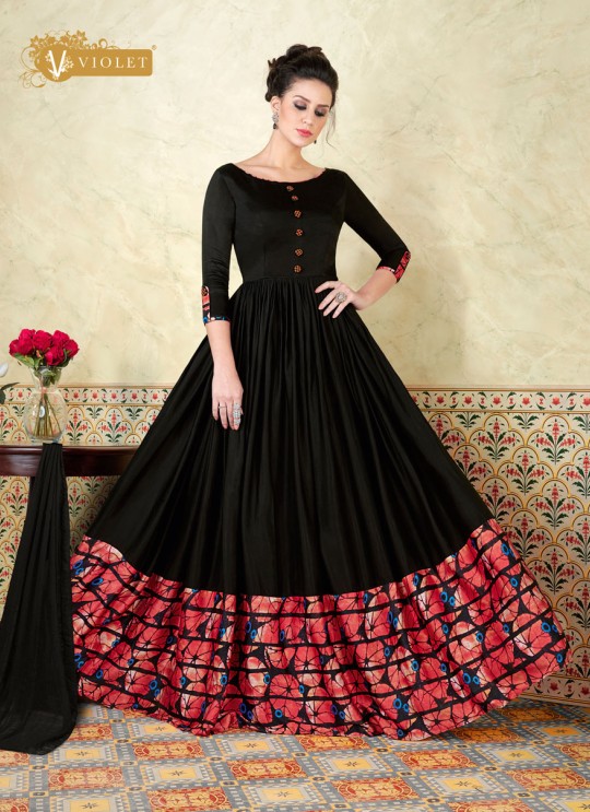 Black Modal Satin Gown Style Anarkali Suit  5301 By Swagat NX