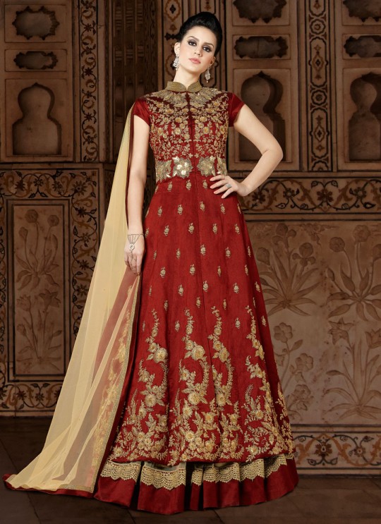 Maroon Art Silk Floor Length Salwar Suit  5401 By Swagat NX