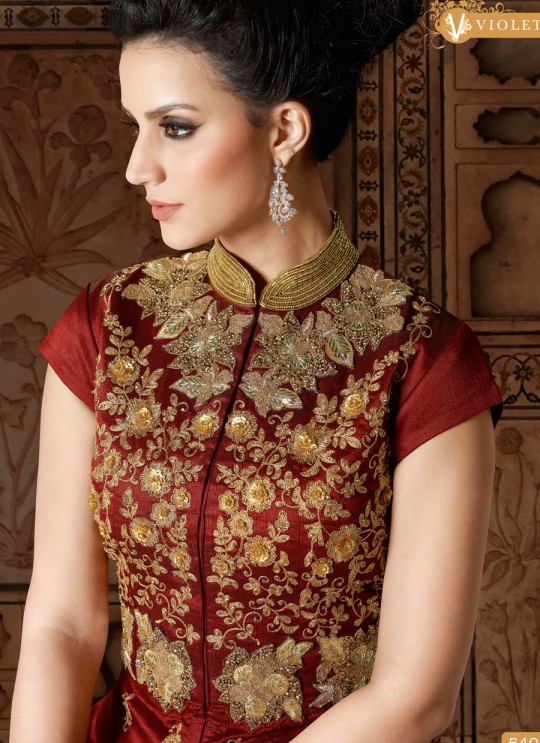 Maroon Art Silk Floor Length Salwar Suit  5401 By Swagat NX