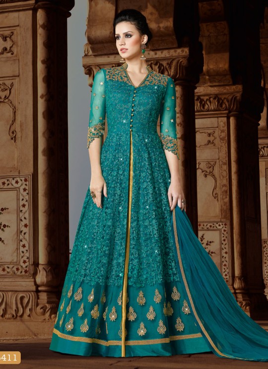 Blue Net Gown Style Suit  5411 By Swagat NX